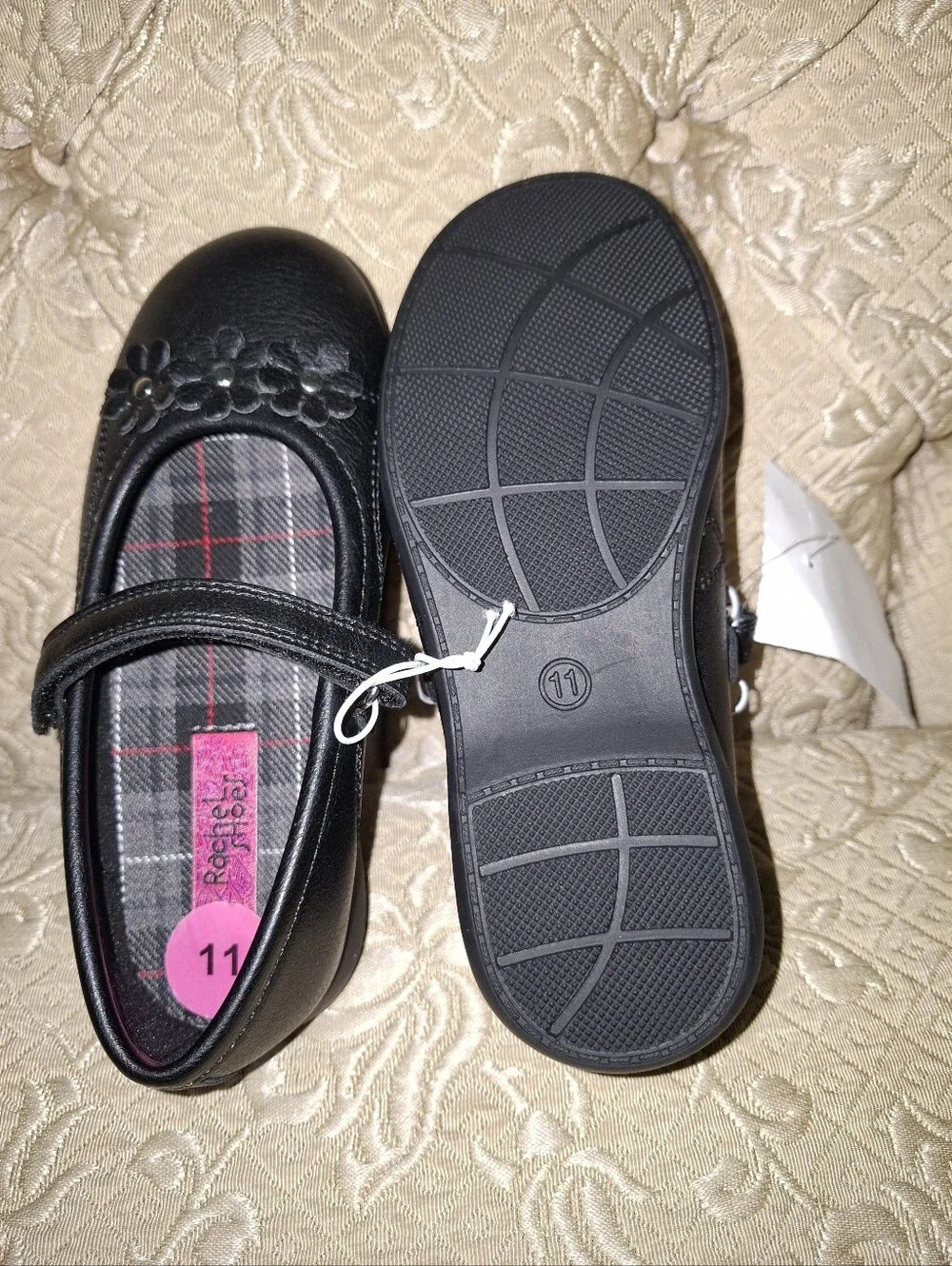 rag & bone Black Mary Jane Shoes with Floral Applique